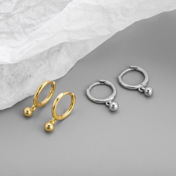 *NEW 925 Sterling Silver Bead Drop Hoop Earrings - Picture 5 of 7